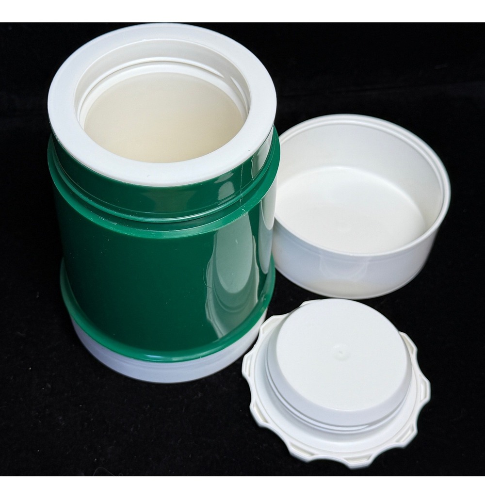 Vintage Thermos 10 oz Insulated Food Jar-Green White, Wide Mouth, Made in Canada